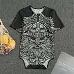 Black And White Odin With Wolfs Print Men's Bodysuit