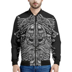 Black And White Odin With Wolfs Print Men's Bomber Jacket