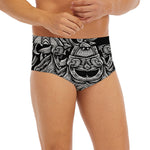 Black And White Odin With Wolfs Print Men's Briefs