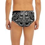 Black And White Odin With Wolfs Print Men's Briefs