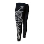Black And White Odin With Wolfs Print Men's Compression Pants