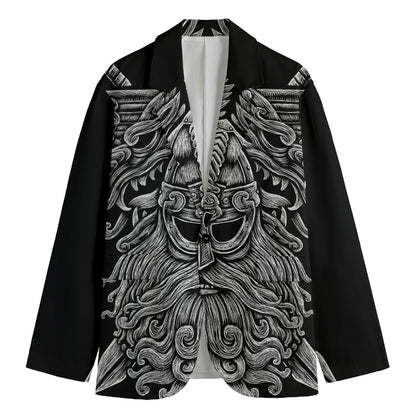 Black And White Odin With Wolfs Print Men's Cotton Blazer