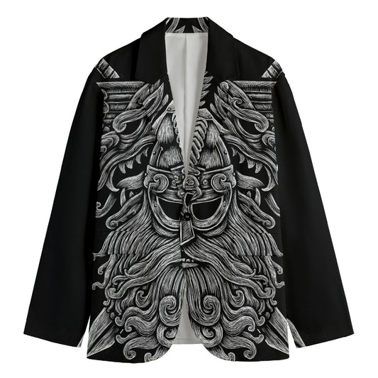 Black And White Odin With Wolfs Print Men's Cotton Blazer