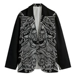 Black And White Odin With Wolfs Print Men's Cotton Blazer