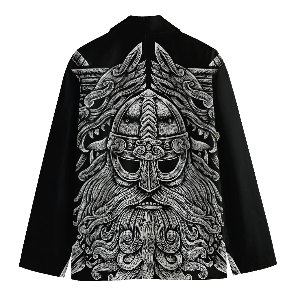 Black And White Odin With Wolfs Print Men's Cotton Blazer