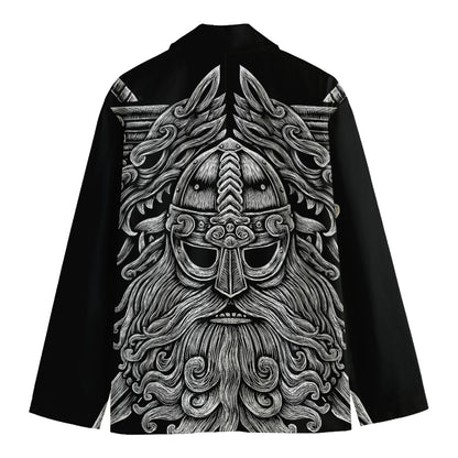 Black And White Odin With Wolfs Print Men's Cotton Blazer