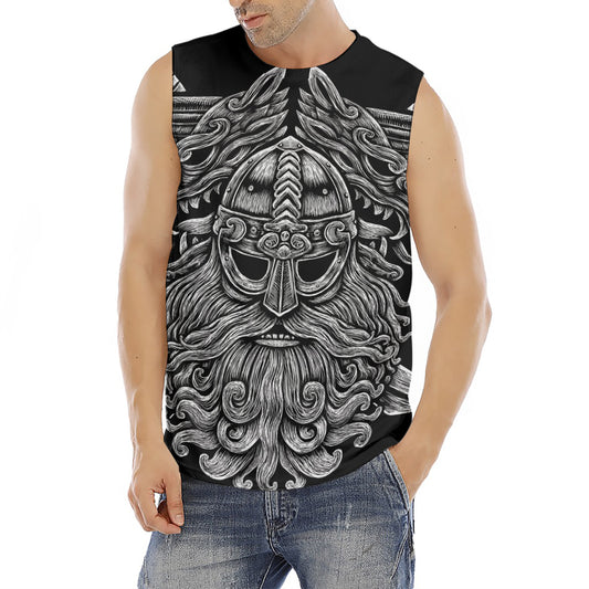 Black And White Odin With Wolfs Print Men's Fitness Tank Top