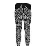 Black And White Odin With Wolfs Print Men's leggings