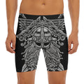 Black And White Odin With Wolfs Print Men's Long Boxer Briefs