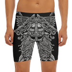 Black And White Odin With Wolfs Print Men's Long Boxer Briefs