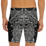 Black And White Odin With Wolfs Print Men's Long Boxer Briefs