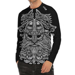Black And White Odin With Wolfs Print Men's Long Sleeve Rash Guard