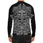 Black And White Odin With Wolfs Print Men's Long Sleeve Rash Guard