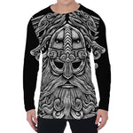 Black And White Odin With Wolfs Print Men's Long Sleeve T-Shirt