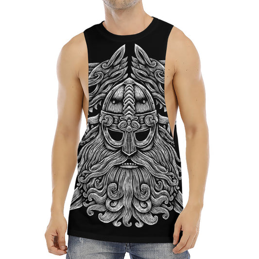 Black And White Odin With Wolfs Print Men's Muscle Tank Top