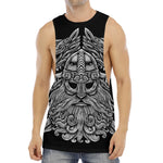 Black And White Odin With Wolfs Print Men's Muscle Tank Top