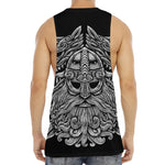 Black And White Odin With Wolfs Print Men's Muscle Tank Top