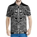 Black And White Odin With Wolfs Print Men's Polo Shirt