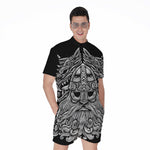 Black And White Odin With Wolfs Print Men's Rompers