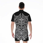 Black And White Odin With Wolfs Print Men's Rompers