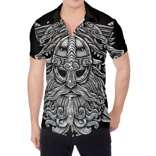Black And White Odin With Wolfs Print Men's Shirt
