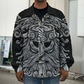 Black And White Odin With Wolfs Print Men's Shirt Jacket