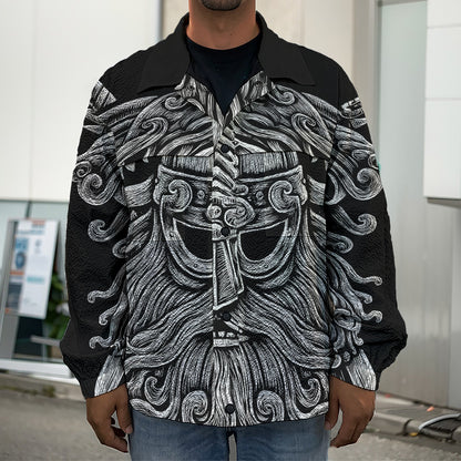 Black And White Odin With Wolfs Print Men's Shirt Jacket