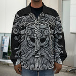 Black And White Odin With Wolfs Print Men's Shirt Jacket