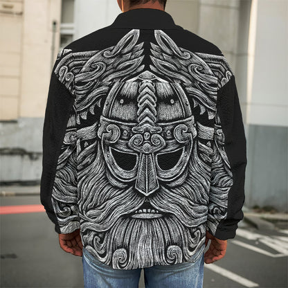 Black And White Odin With Wolfs Print Men's Shirt Jacket