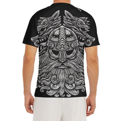 Black And White Odin With Wolfs Print Men's Short Sleeve Rash Guard