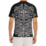 Black And White Odin With Wolfs Print Men's Short Sleeve Rash Guard