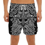 Black And White Odin With Wolfs Print Men's Split Running Shorts