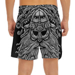 Black And White Odin With Wolfs Print Men's Split Running Shorts
