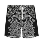 Black And White Odin With Wolfs Print Men's Sports Shorts
