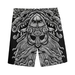 Black And White Odin With Wolfs Print Men's Sports Shorts