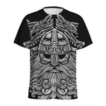 Black And White Odin With Wolfs Print Men's Sports T-Shirt