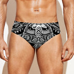 Black And White Odin With Wolfs Print Men's Swim Briefs