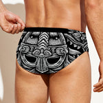 Black And White Odin With Wolfs Print Men's Swim Briefs