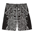 Black And White Odin With Wolfs Print Men's Swim Trunks