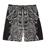 Black And White Odin With Wolfs Print Men's Swim Trunks