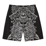 Black And White Odin With Wolfs Print Men's Swim Trunks