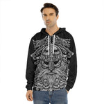 Black And White Odin With Wolfs Print Men's Velvet Pullover Hoodie