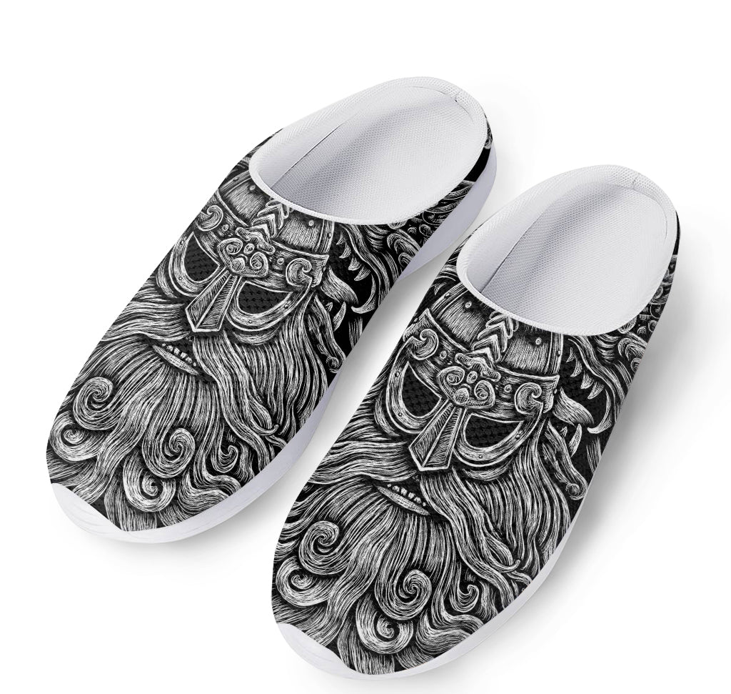 Black And White Odin With Wolfs Print Mesh Casual Shoes