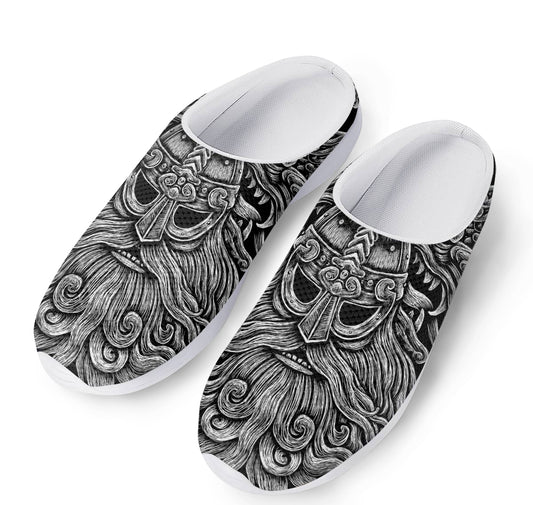 Black And White Odin With Wolfs Print Mesh Casual Shoes