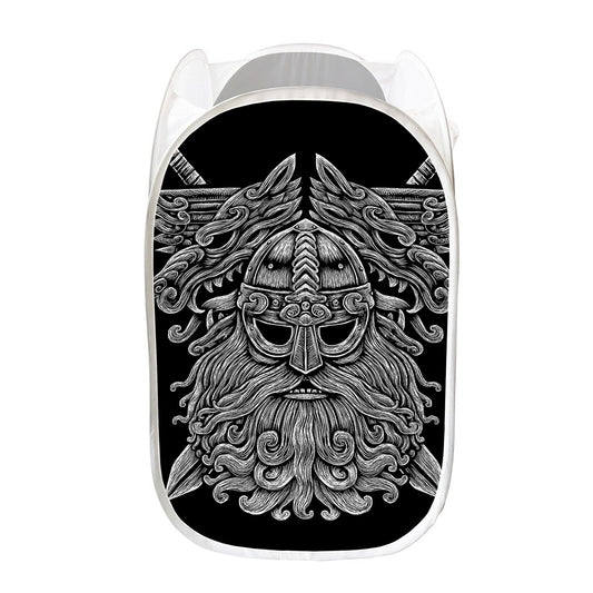 Black And White Odin With Wolfs Print Mesh Laundry Hamper