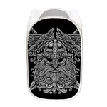 Black And White Odin With Wolfs Print Mesh Laundry Hamper