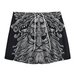 Black And White Odin With Wolfs Print Mesh Shorts