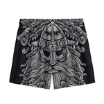 Black And White Odin With Wolfs Print Mesh Shorts
