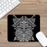 Black And White Odin With Wolfs Print Mouse Pad
