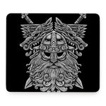 Black And White Odin With Wolfs Print Mouse Pad